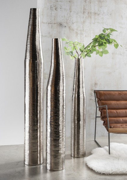 Deko-Vase BOTTLE | Flaschenform abstrakt | XXL= 150 cm hoch | Aluminium silber-natur vernickelt, HF